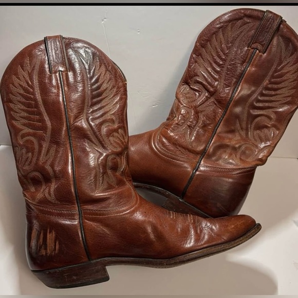 SZ 9.5 VINTAGE BOULET MENS LEATHER COWBOY WESTERN RANCHER BOOTS - Picture 3 of 12